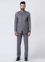 Polyester Tr Grey Party Wear Pattern Pc Readymade Jodhpuri Suit